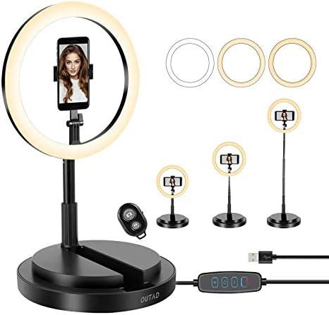 12” Ring Light with Stand, OUTAD Foldable LED Selfie Ring Light with Phone Holder, 3 Colors & 10 Brightness & USB Power, Remote Shutter Photography for Live Stream/Makeup YouTube/TikTok Video Shooting