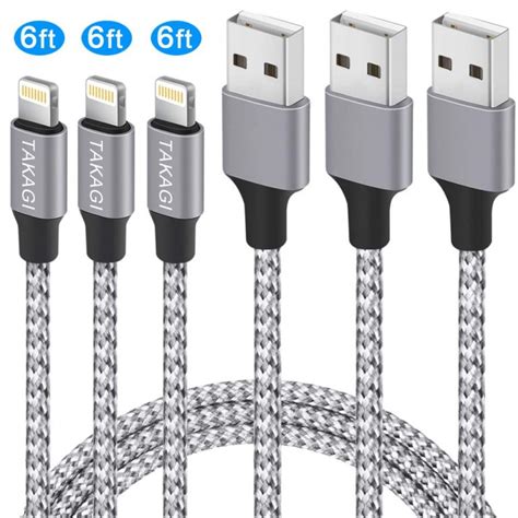 3 Pack iPhone Charger 6ft, Long Lightning Cable 6 Foot Nylon Braided Charging & Syncing iPhone Charger Cord 6 feet Compatible with iPhone Xs/XR/XS Max/X/7/7Plus/8/8Plus/6S/6SPlus