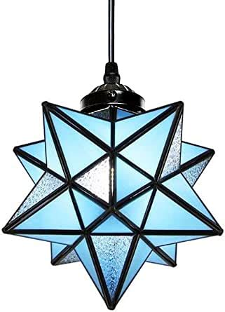 Creative Product ASUNMOON Sky Blue Star Flush Mount Moravian 8'' Star Ceiling Light Shade with E26 Bulb (Pendant Light 12")