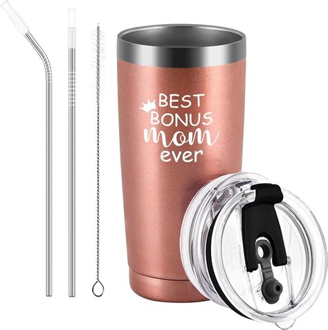 Best Mom Ever-Birthday Mom Tumbler Stainless Steel Vacuum Insulated Travel Mug with Straw Mothers Day for Mom Wife from Daughter Son Hubby New Mom Wine Tumbler Cup 20-Ounce Multicolor