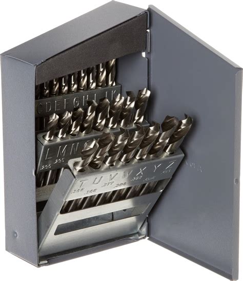 Chicago Latrobe 69901 157 Series High-Speed Steel Short Length Drill Bit Set with Metal Case, Bright Finish, 118 Degree Conventional Point, Letter Size, 26-piece, A - Z