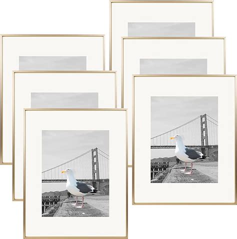 Best Seller Frametory, 16x20 Picture Frame Matted to 11x14 Aluminum Metal Photo Frames Real Glass Vertical or Horizontal Wall Mounting (Gold, 6-Pack)