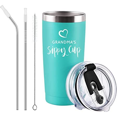 Gifts for Grandma, Grandma's Sippy Cup Travel Tumbler with Lids, Birthday Gift for Grandma Grandmother New Grandma Nana Gigi Mother's Day, 20 Oz Insulated Stainless Steel Wine Tumbler with Straw, Mint