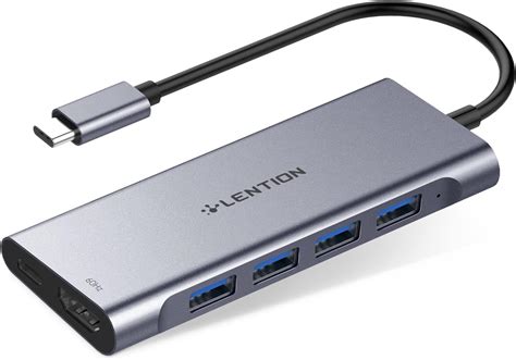 LENTION USB C Hub with 4 USB 3.0 & Type C Charging Compatible 2021-2016 MacBook Pro, New Mac Air, New Surface, Chromebook, More, Stable Driver Certified Type C Multiport Adapter (CB-C31, Space Gray)