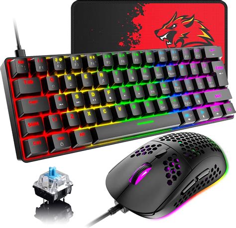 Mechanical Gaming Keyboard and Mouse Combo & Large Mouse Pad,Mechanical Keyboard 87 Keys Small Compact LED Backlit - MK1 Wired USB Gaming Keyboard with Blue Switches, for Windows