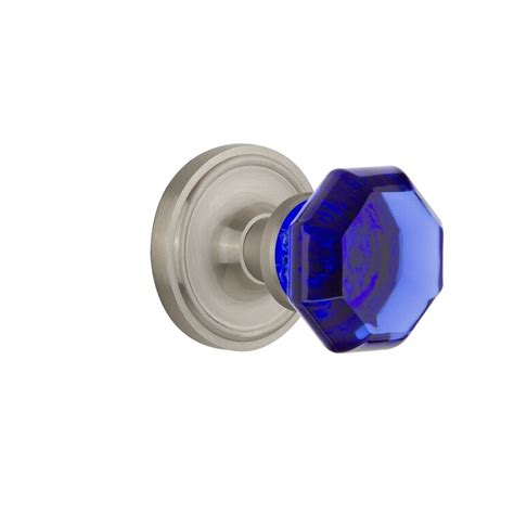 Nostalgic Warehouse 724142 Classic Rosette Privacy Waldorf Cobalt Door Knob in Bright Chrome, 2.75