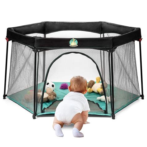 Exclusive Discount 🔥 Portable Playard Play Pen for Infants and Babies - Lightweight Mesh Baby Playpen with Carrying Case - Easily Opens with 1 Hand (Turquoise)
