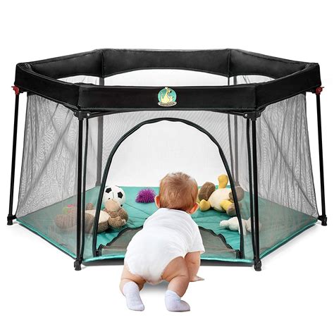 Exclusive Discount 🔥 Portable Playard Play Pen for Infants and Babies - Lightweight Mesh Baby Playpen with Carrying Case - Easily Opens with 1 Hand (Turquoise)