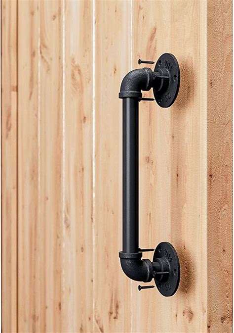 SMARTSTANDARD 11” Pipe Barn Door Handle, Black Rustic Industrial Grab Bar, Towel Bar, Handrail and Pull for Stairs, Gate, Garage