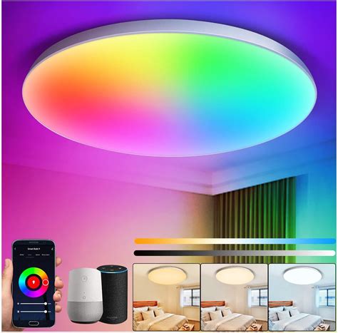 Black Friday - 50% OFF Smart Ceiling Light Flush Mount - RGB Color Changing, Works with Alexa & Google Home, AIELIT Dimmable Warm/Daylight LED Light Fixture for Bedroom Kitchen Living Room, No Hub Required, 12" 24W, White