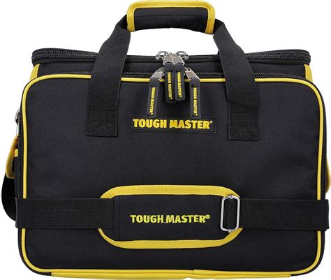Exclusive TOUGH MASTER Weatherproof 16"Nylon Black & Yellow Multi Pocket Organiser Technicians Electricians Tool Bag with Removable/Adjustable Shoulder Strap