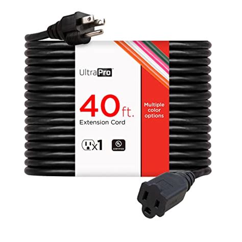 UltraPro 40 Ft Extension Cord, Double Insulated, Grounded, Heavy Duty, 16 Gauge, General Purpose, Ideal for Outdoor Lighting, UL Listed, Black, 36826