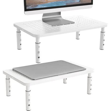 Buy 1 get 1 🔥 WALI Monitor Stand Riser, White Adjustable Laptop Stand Riser Holder, 3 Height Adjustable Underneath Storage for Office Supplies (STT003-W), 1 Pack, White