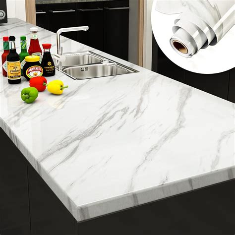 Yenhome Marble Countertop Contact Paper 393x30 inch Self Adhesive Wallpaper Removable Contact Paper for Table Kitchen Bathroom Counter Top Covers Peel and Stick Wallpaper Waterproof Contact Paper