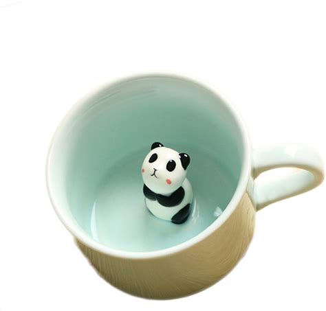 ZaH 3D Mug Animal Inside Cup Cartoon Ceramics Figurine Teacup for Boys Girls Kids Women Men Coffee Mug, Red Mug Bear