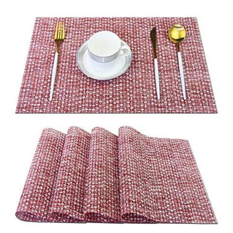pigchcy Elegant Placemats Set of 4 Blended Woven Heat-Resistant Placemats Washable Easy to Clean Table Mats for Dining Room and Decorate (Colorful Wine Red)